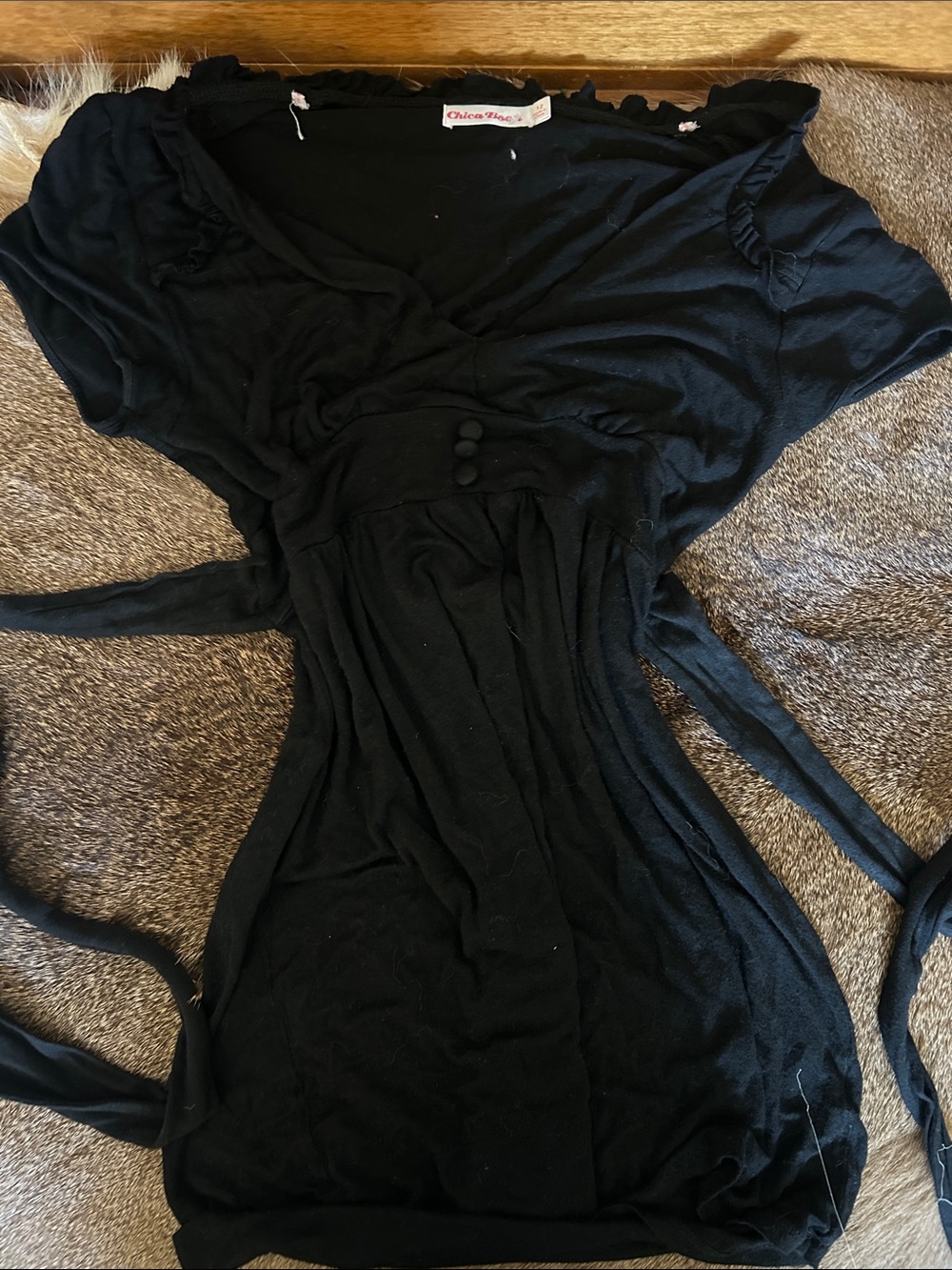 Chico's Black Short-Sleeve Wrap Top with Front Buttons